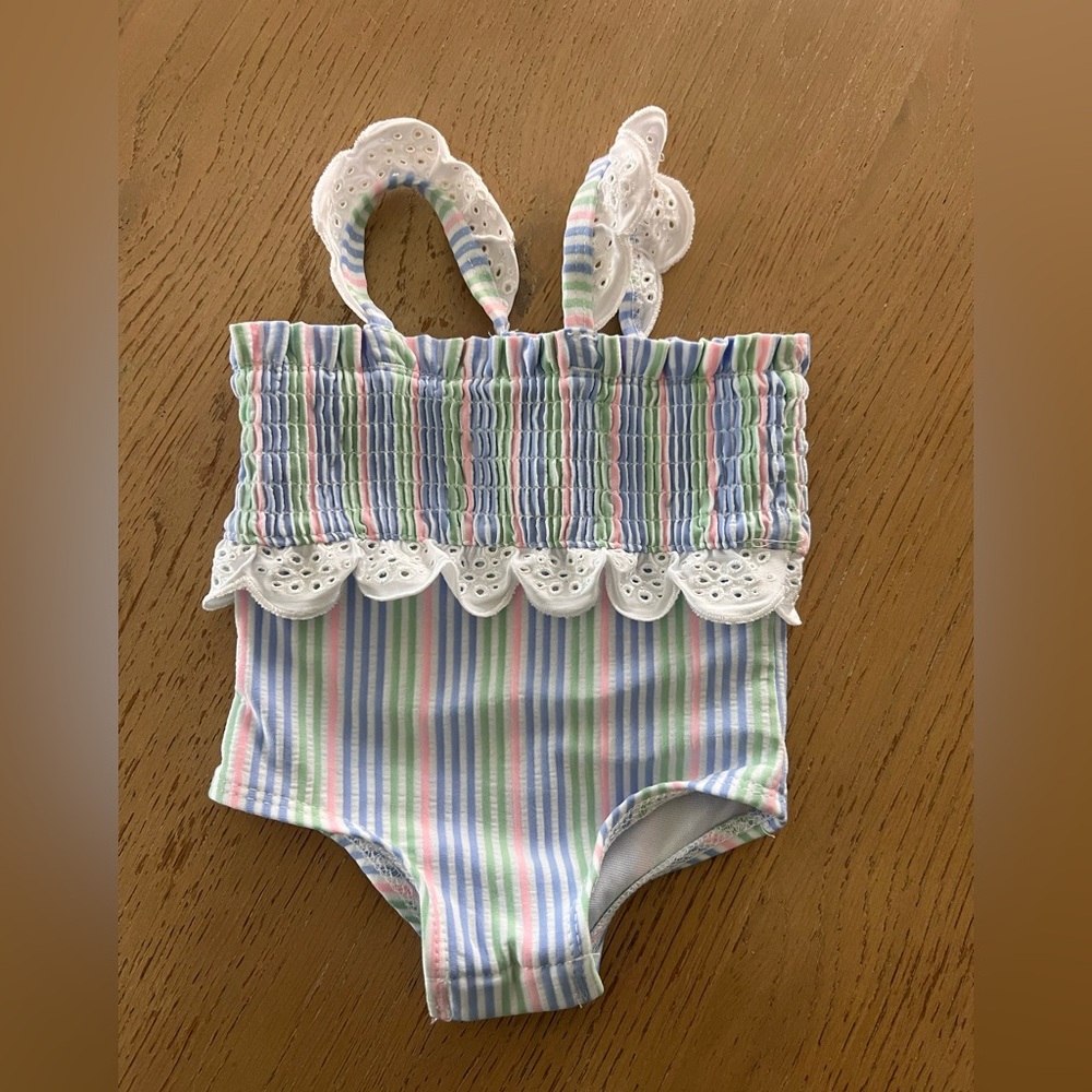 Crown and Ivy baby one piece swimsuit size 3 months eyelet smocked